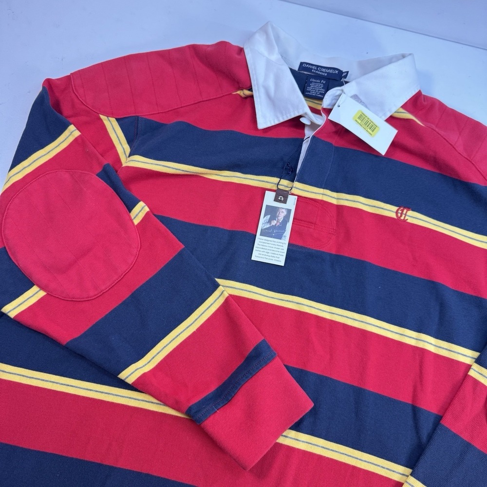 Vintage Daniel Cremieux Rugby Shirt Mens XL NWT Striped Elbow Patch Polo